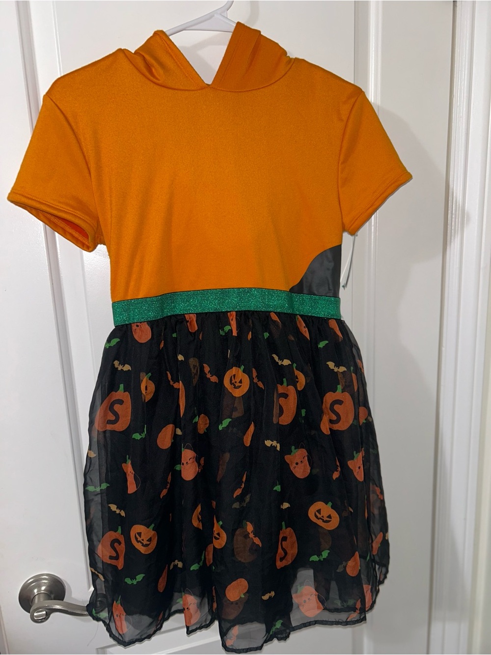 Squishmallows Orange Hooded Pumpkin Dress with Green Waistband